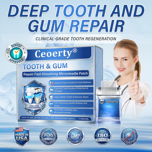 Ceoerty® Tooth & Gum Care Fast-Dissolving Microneedle Patch✨ (𝟓-𝐢𝐧-𝟏 💎 𝐑𝐞𝐛𝐮𝐢𝐥𝐝 𝐄𝐧𝐚𝐦𝐞𝐥 & 𝐃𝐞𝐧𝐭𝐢𝐧 • 𝐒𝐭𝐫𝐞𝐧𝐠𝐭𝐡𝐞𝐧 𝐆𝐮𝐦𝐬 • 𝐄𝐫𝐚𝐝𝐢𝐜𝐚𝐭𝐞 𝐓𝐚𝐫𝐭𝐚𝐫 & 𝐎𝐝𝐨𝐫 • 𝐖𝐡𝐢𝐭𝐞𝐧𝐢𝐧𝐠 • 𝐒𝐭𝐨𝐩 𝐓𝐨𝐨𝐭𝐡 𝐒𝐞𝐧𝐬𝐢𝐭𝐢𝐯𝐢𝐭𝐲)